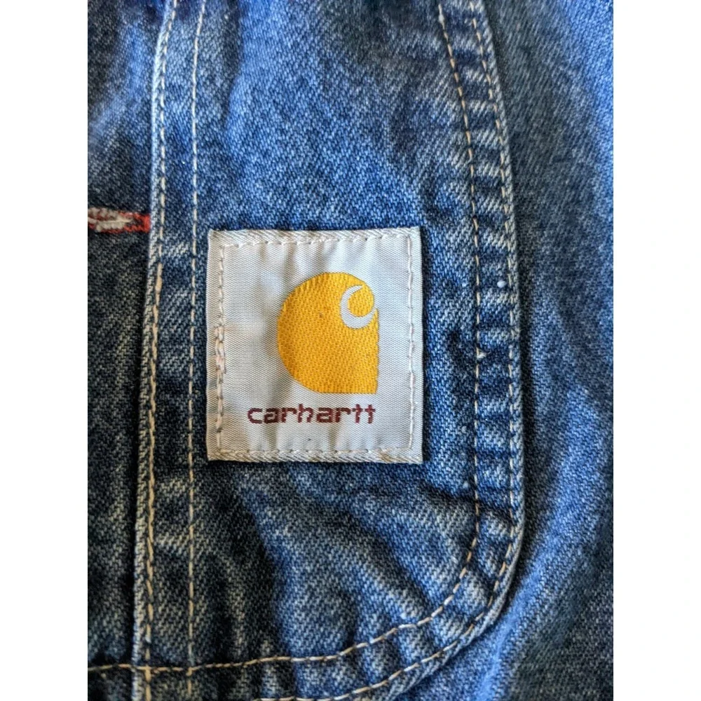 Carhartt Blue Denim Bib Overalls Straight Fit Men Size 42 x 30 Paint Stained